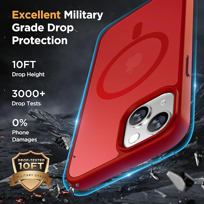 Miracase Magnetic for iPhone 15 Plus Case 6.7 inch (Compatible with MagSafe)（with 2X Screen Protectors） Military-Grade Protection, Anti-Fingerprint Translucent Matte Phone Cover, Red