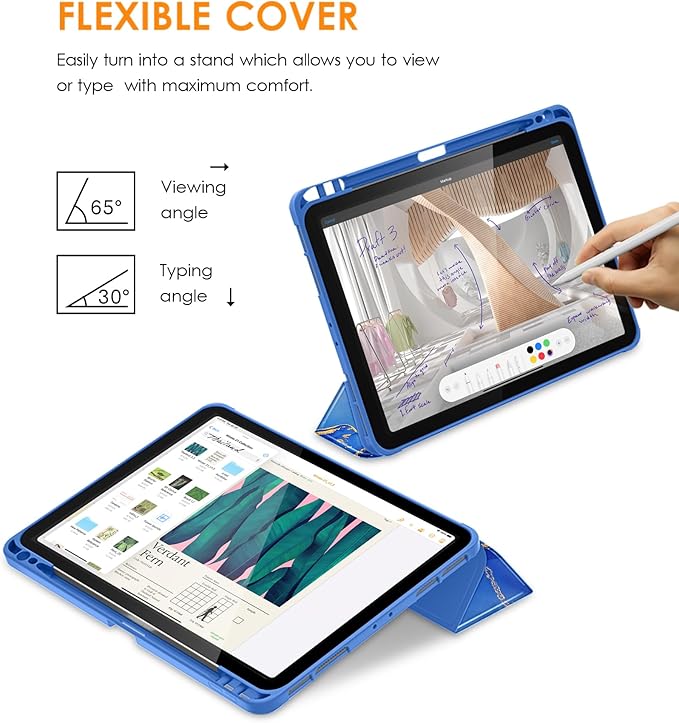 DTTO for iPad Pro 11 inch 4th/3rd/2nd/1st Generation 2022/2021/2020/2018 Case, Smart Slim Trifold Stand Soft TPU Back Cover with Built-in Pencil Holder, Also Fit iPad Air 5/4,Ocean Marble