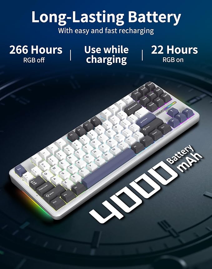 Aula F87 Pro Wireless Mechanical Keyboard, 87-Key TKL Tri-Mode (BT5.0/2.4G/USB-C), Hot Swappable Gasket Mount Keyboard, 4000mAh Battery, RGB Backlit PBT Keycaps Custom Gaming Keyboard for PC Mac