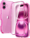 Diaclara Designed for iPhone 16 Plus Case, Full Body Rugged Case with Built-in Touch Sensitive Anti-Scratch Screen Protector, Upgraded [Full Camera Protection] for iPhone 16 Plus 6.7",Clear Pink