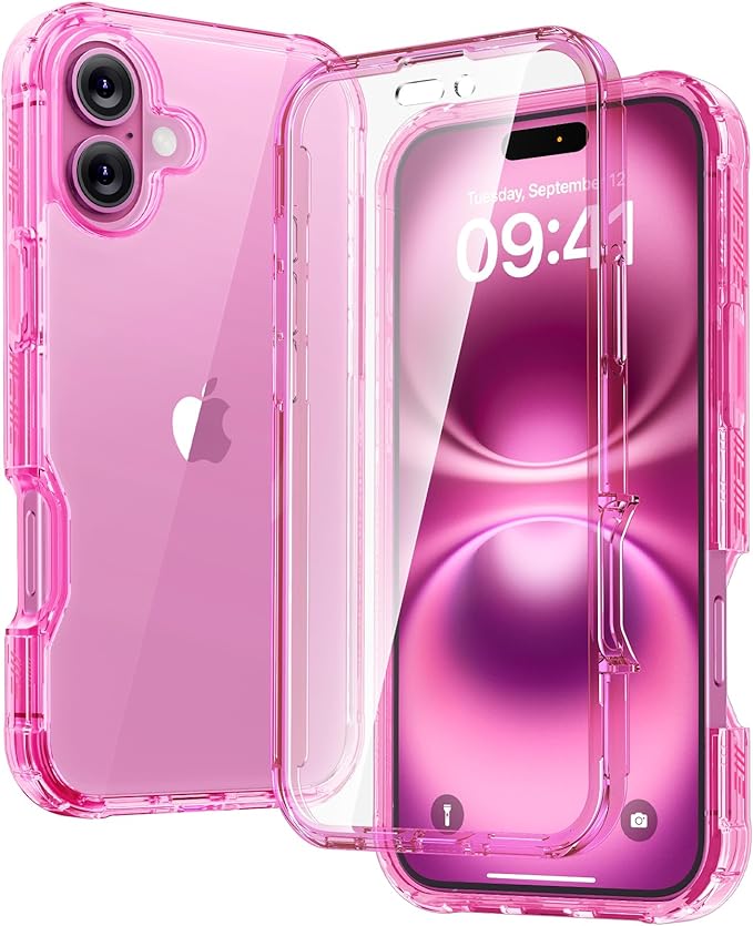 Diaclara Designed for iPhone 16 Case, Full Body Rugged Case with Built-in Touch Sensitive Anti-Scratch Screen Protector, Upgraded [Full Camera Protection] for iPhone 16 6.1" (Clear Pink)