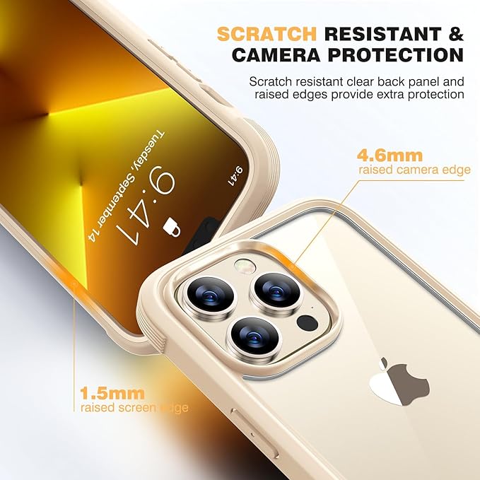 Diaclara for iPhone 13 Pro Max Case, Full Body Rugged with Built-in Touch Sensitive Anti-Scratch Screen Protector, Soft TPU Bumper Case for iPhone 13 Pro Max Case 6.7", Gold