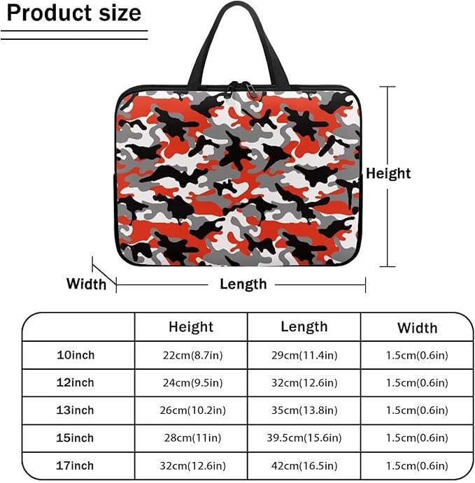 12 Inch Red Camo Laptop Sleeve, Protective Tablet Case with Handle, Water Resistant Zipper Computer Bag Carrying Case Notebook Cover Messenger Briefcase, Gifts for Men Women