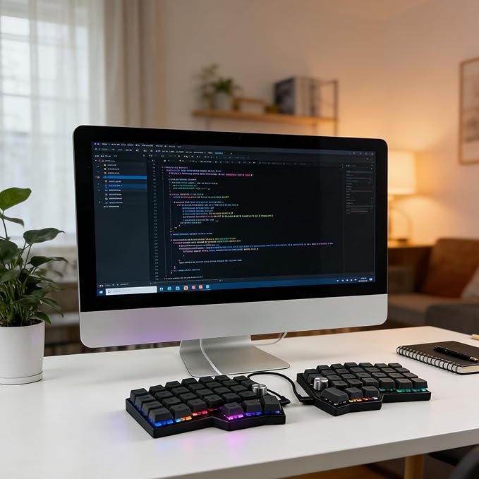 Wired Ergonomic Mechanical Keyboard,4x6 Corne Layout with knobs,60% Orthol inear Layout,Hot-swappable,RGB,Vial remapping Support,pre-lubed Linear switches (Silent Switch)