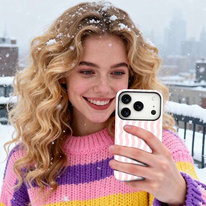 Magnetic for iPhone 17 Pro Case Cute Wavy Stripes Phone Case, Shockproof Slim TPU and Hard PC Protective Phone Cover Compatible with MagSafe Designed for Women Girls, Pink