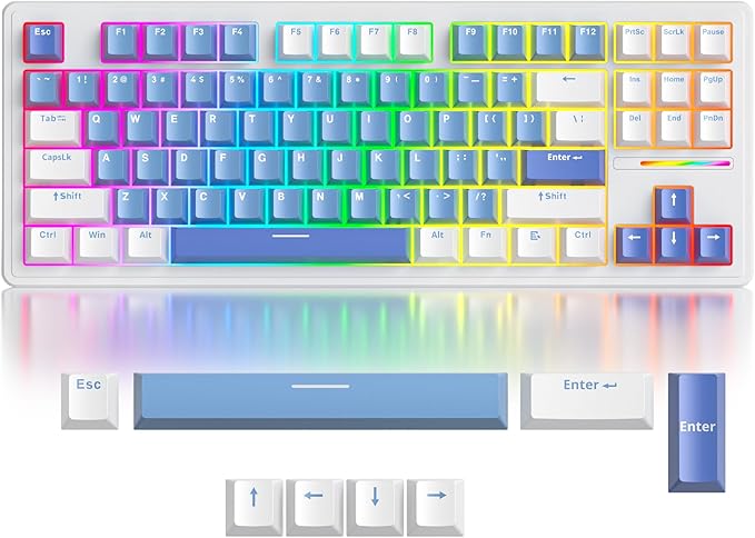 Owpkeenthy 75 Percent Gaming Keyboard Gasket Mounted,87 Key Wired TKL Mechanical Keyboard Hot Swappable Linear Pre-lubed Linear Switch South-Facing RGB Backlit for PC Laptop (N-Blue)