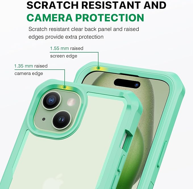 CENHUFO Privacy for iPhone 15 Plus Case, Full Body Phone Case with Built-in 9H Tempered Glass Privacy Screen Protector and Camera Lens Protector, Anti Peep Spy Shockproof Bumper Clear Cover -Green