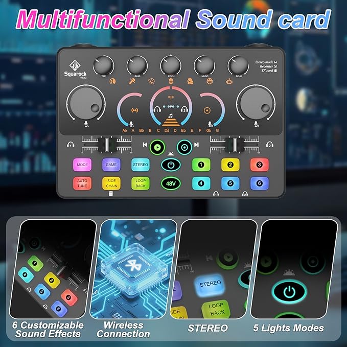 Podcast Equipment Bundle for 2, with XLR Dynamic Microphone, TF card, 5RGB,Surround Sound,Suitable for Live Streaming/TikTok/YouTube, Compatible with iOS,Android,PC,Camera RS2