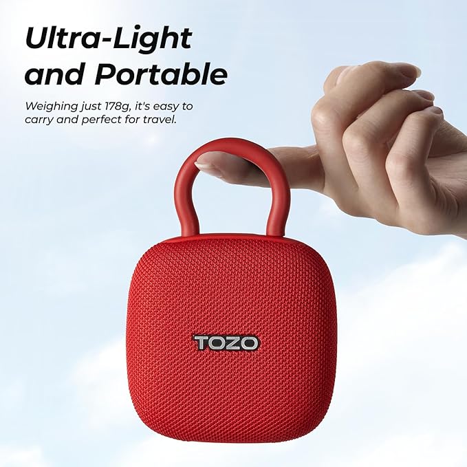 TOZO PE1 Portable Bluetooth Speakers with Adjustable Carabiner, Mini Bluetooth Wireless Shower Speaker with IPX8 Waterproof, 32H Playtime Punchy Bass Audio Speaker for Home, Outdoor and Travel, Red