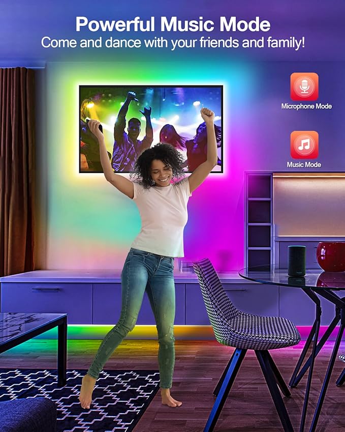 Daymeet LED Strip Lights RGBIC 16.4FT, LED Lights for TV for 55-85 inch TV Led Backlight Rainbow Color Changing Led TV Lights, USB Powered Music Sync Bluetooth APP Control with Remote for Room Bedroom