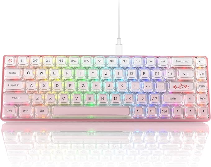Womier 60% Keyboard Gaming Pink - Wired Creamy Mechanical Keyboard, WK68 Hot-Swappable RGB Custom Mini Key Board with Arrow Keys/Software Supported, Prelubrication Linear Switch (WK68-Pink)