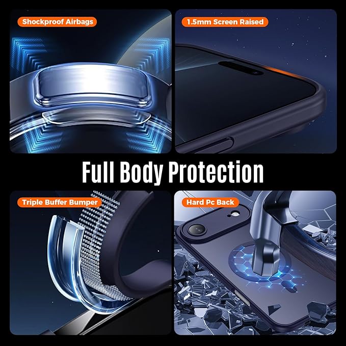 Symcele Designed for iPhone Air Case, Compatible with MagSafe, [Camera Protection] [15FT Military Drop Protection] Shockproof Translucent Matte Anti-Slip Thin Slim Phone Case, 6.5", Deep Blue