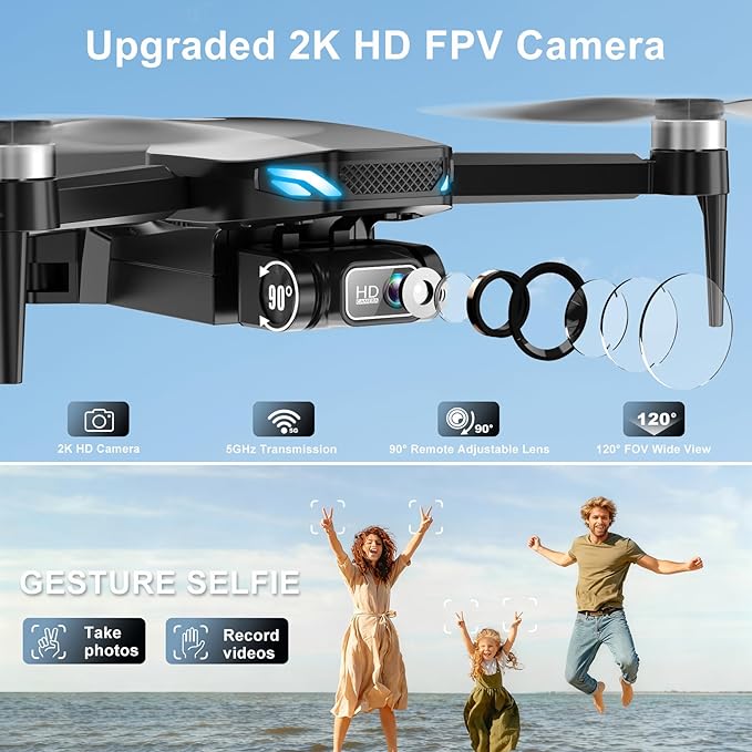 Drone with Camera, 2K HD FPV Drones for Adults, 36 mins Battery Life with 2 Batteries, Gravity Control, One Key Take Off/Land, Waypoint Fly, Gestures Selfie, 3 Speed Modes, Mini Drone for Beginners