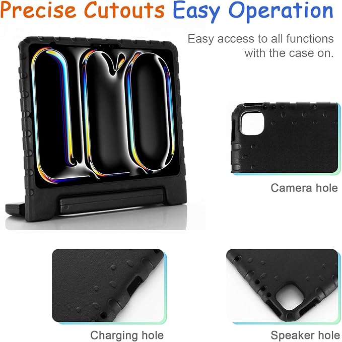 Kids Case for iPad Pro 13" 2025 (M5) 2024 (M4) & iPad Air 13" M4 M3 M2 Shockproof Case with Pencil Holder, Techcircle Handle Stand Light EVA Foam Bumper Protective Rugged Child Proof Cover, Black