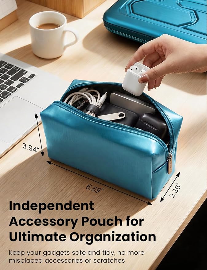 DOMISO Laptop Hard Case 17-17.3 inch Waterproof Shockproof Hard Shell Laptop Sleeve with Handle & Storage Pocket, Compatible with MacBook, HP, Dell, Teal