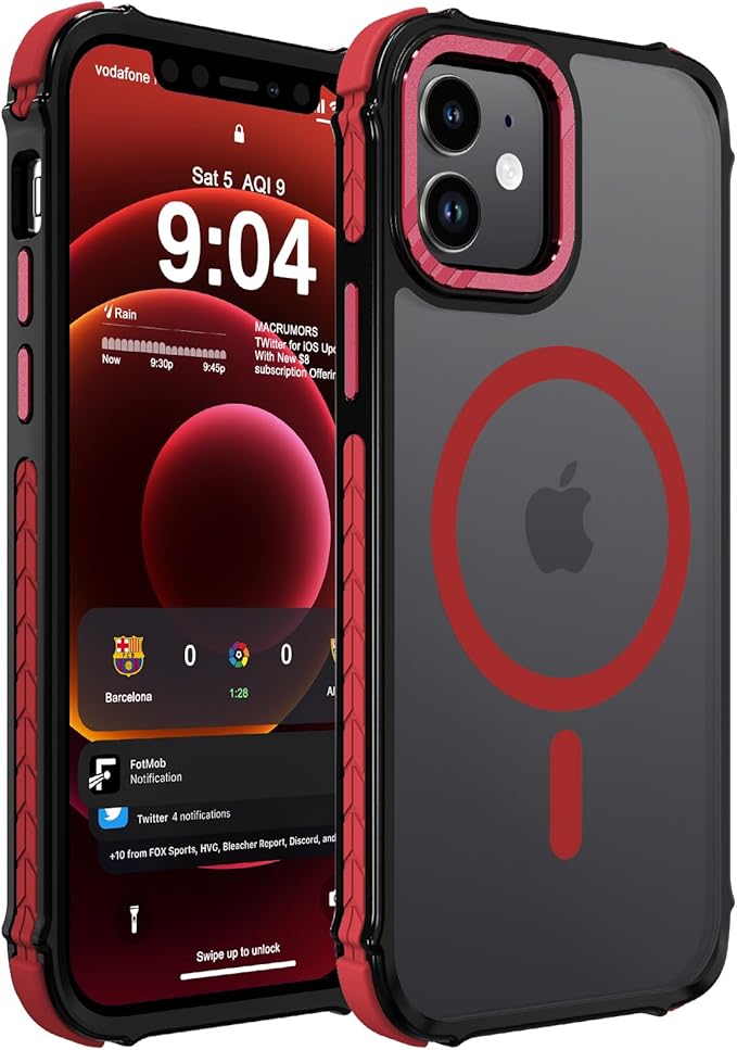 DEERLAMN Strong Magnetic Case for iPhone 12/12 Pro 6.1-Inch,[Compatible with Magsafe][Military Grade Drop Protection] Translucent Matte Shockproof Protective Phone Cover-Frosted Red
