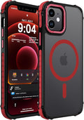 DEERLAMN Strong Magnetic Case for iPhone 12/12 Pro 6.1-Inch,[Compatible with Magsafe][Military Grade Drop Protection] Translucent Matte Shockproof Protective Phone Cover-Frosted Red