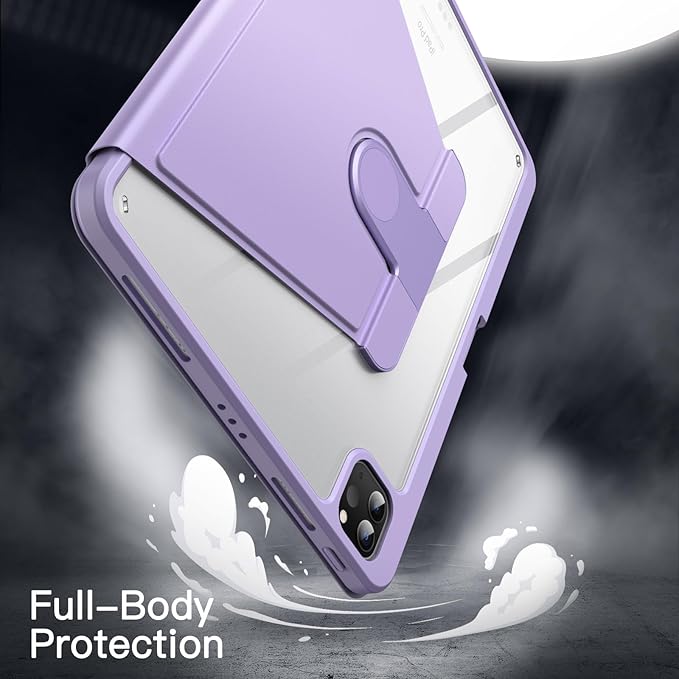 JETech Rotating Case for iPad Pro 11-Inch 2022/2021(4th/3rd gen) with Pencil Holder, 360 Degree Rotation Protective Stand Cover Clear Back, Auto Wake/Sleep (Light Purple)