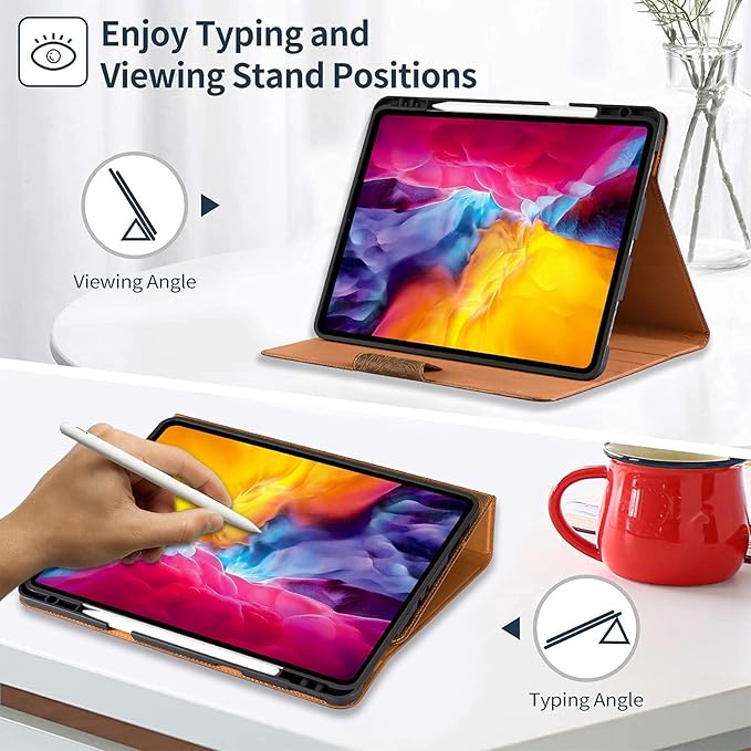 Gexmil Genuine Leather Case for iPad mini 7 (A17 Pro) 2024 / iPad mini 6 Generation 2021 8.3 Inch,Magnetic Closure,Pencil Holder,Shockproof Cowhide Cover,Pencil 2 Wireless Charging,Flower Brown