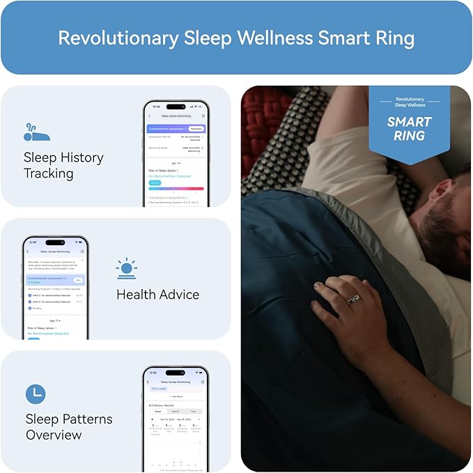 RingConn Gen 2, World’s First Smart Ring with Sleep Apnea Monitoring, No APP Subscription, 12-Day Battery Life, Stress/Heart Rate/Women's Health Tracker, Android & iOS Compatible (Silver, Size 7)