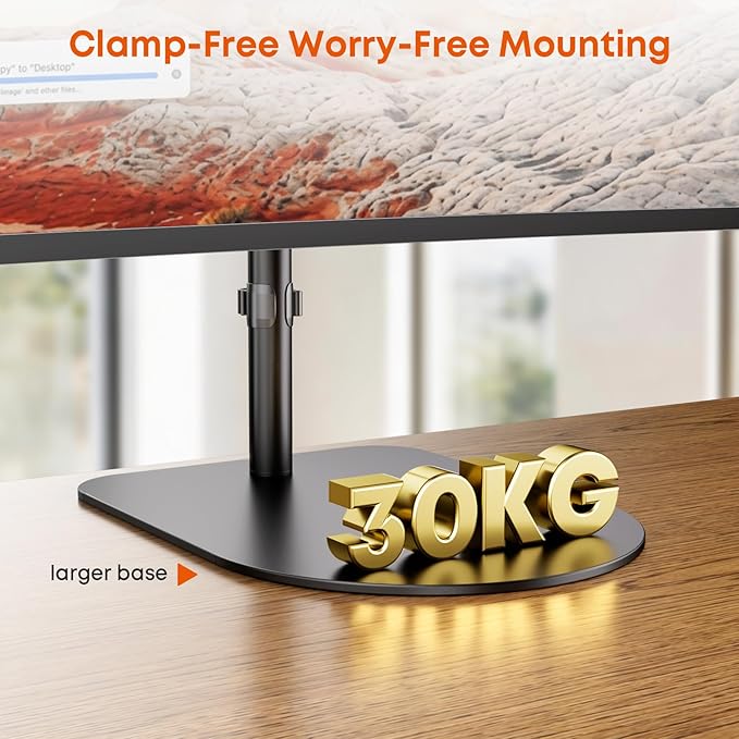 PUTORSEN Freestanding Triple Monitor Mount - Holds 49" Ultrawide Center & 32" Side Screens, 44 lbs Capacity, Extra Tall Pole, VESA 75/100