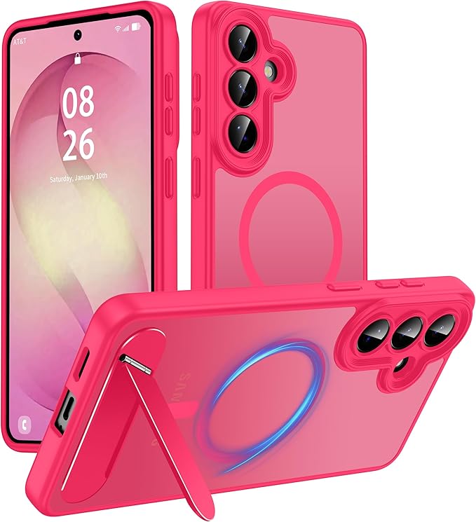 Magnetic for Samsung Galaxy S26+ Plus Case, [Compatible with MagSafe][Full Camera Protection][Built-in Invisible Kickstand] Translucent Matte Phone Case for S26 Plus 6.7" - Hot Pink
