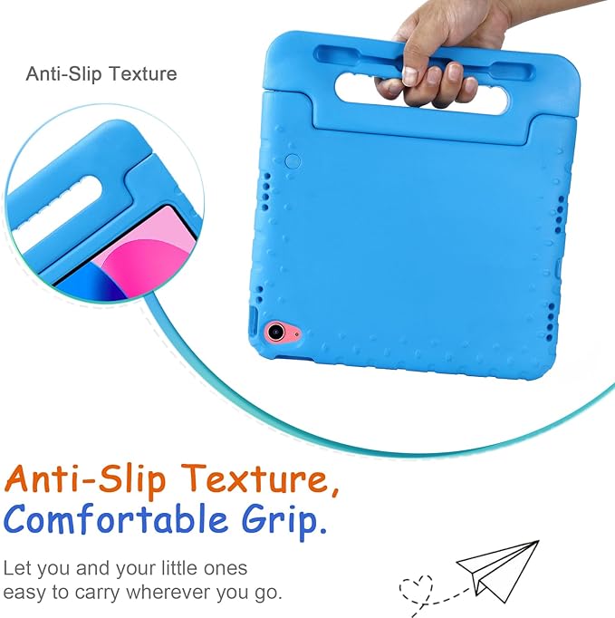 Kids Case for iPad 10th Generation (2022), iPad 11" A16 2025 Case with Pencil Holder, Techcircle Handle Stand Lightweight EVA Foam Bumper Protective Rugged Drop Protection Child Proof Cover, Blue
