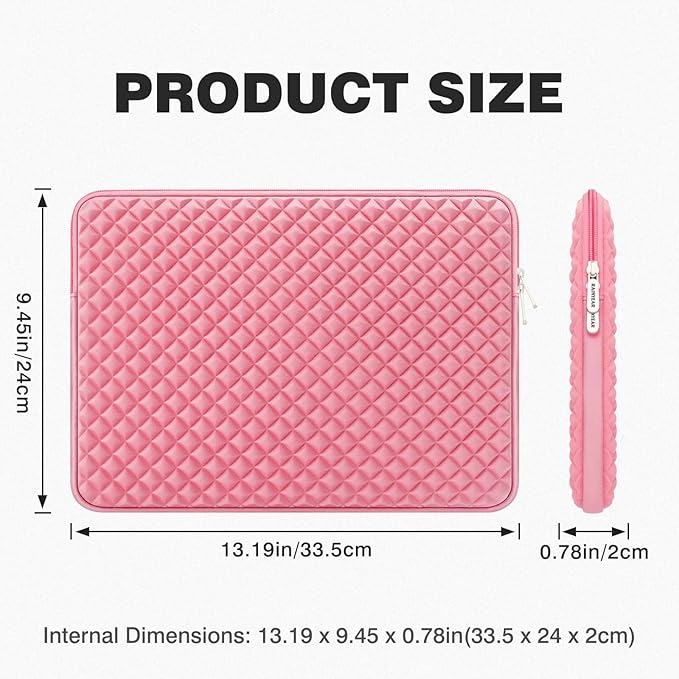 RAINYEAR 13 Inch Laptop Sleeve Diamond Foam Case Bag Compatible MacBook 14", 13.3" MacBook Air/Pro A3449 A3113 A3240 A2681 A2337 A2338 & for 13.3" PC Notebook Chromebook (Pink)