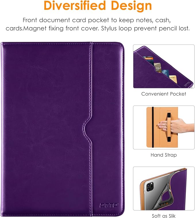 DTTO for iPad Pro 12.9 6th / 5th / 4th / 3rd Generation Case 2022/2021/2020/2018, Leather Folio Stand Cover with Built-in Apple Pencil Holder -Auto Wake/Sleep and Multi Viewing Angles, Dark Purple