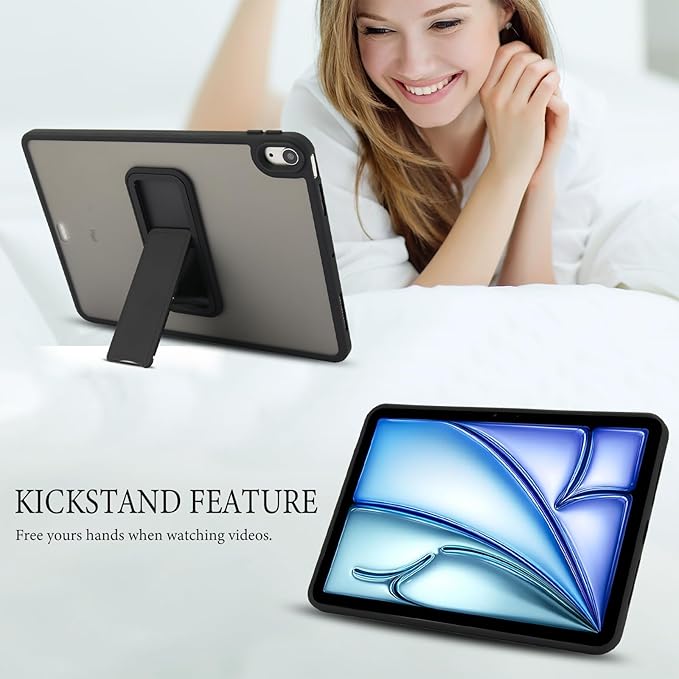 Shockproof Case for iPad Air 11-inch M4/M3/M2 (2026/2025/2024) for Women Men, Kickstand Slim Fit Rugged Bumper Lightweight Anti-Scratch Bumper Case Cover for iPad Air 11", Black