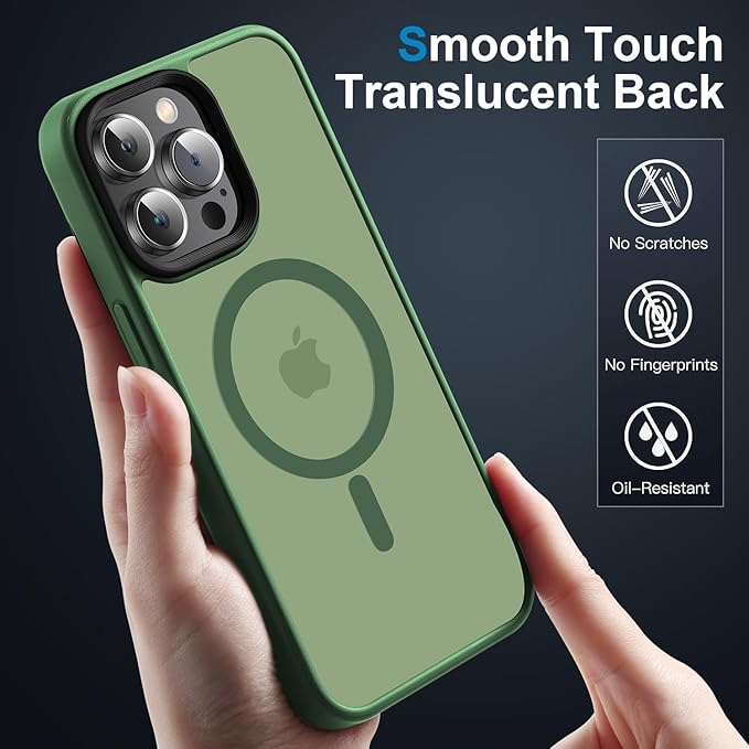 Magnetic Case for iPhone 14 Pro Max Case [10FT-Grade Drop Tested & Compatible with MagSafe] Translucent Anti-Fingerprint Anti Shockproof Protective Shell 6.7 Inch, Alpine Green