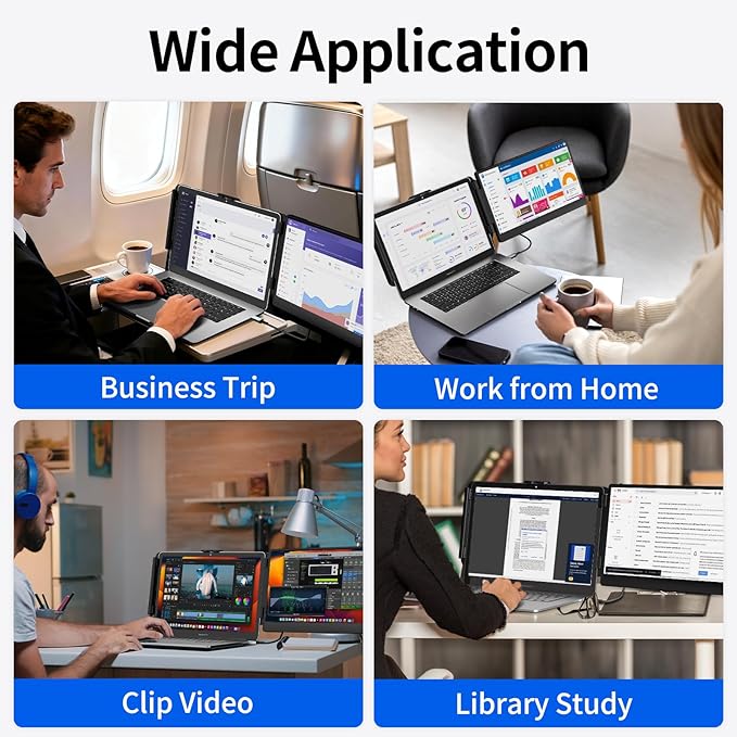 Laptop Screen Extender 14" - Dual Portable Monitor FHD 1080P IPS Second Screen for 13"-17" Laptops, Plug & Play for Trip/Remote Work Compatible with Windows/Mac/Android/Chrome