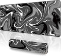 Large Gaming Mouse Pad (31.5x11.8in) - Black & Grey Liquid Swirl Design, Abstract Fluid Art - Extended Desk Mat with Stitched Edges, Non-Slip Rubber Base for Esports and High DPI Sensor Tracking