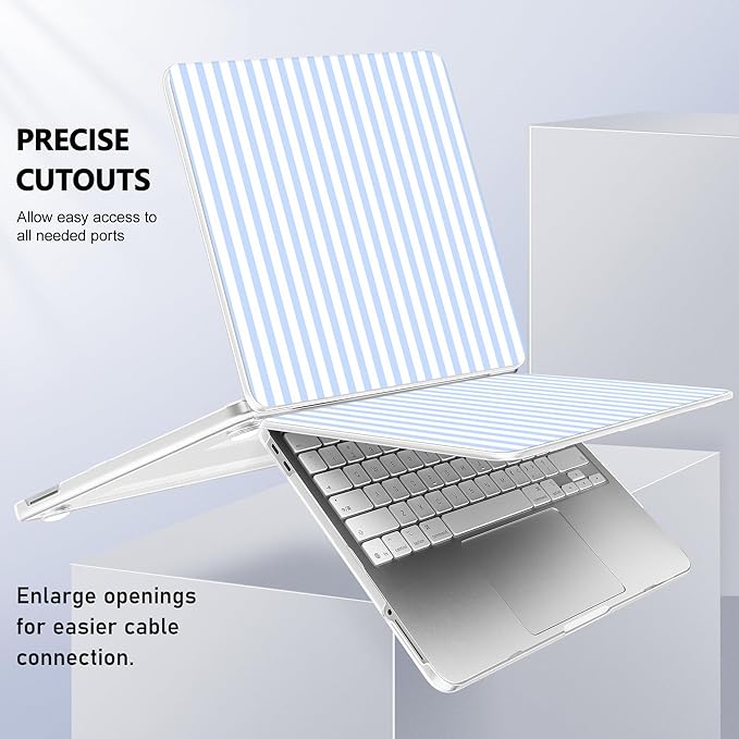 Case for 2026 MacBook Neo 13-inch Laptop with Liquid Retina Display, Release Model A3404, Sturdy Plastic Hard Shell Case + Keyboard Cover + Trackpad Film + Dust Plug, Blue & White Stripes