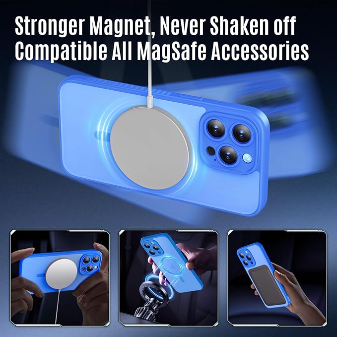 Symcele Designed for iPhone 15 Pro Case, Compatible with MagSafe, with Privacy Screen Protectors X2, [Camera Protection] [15FT Military Drop Protection] Shockpoof Phone Case, 6.1'', Blue