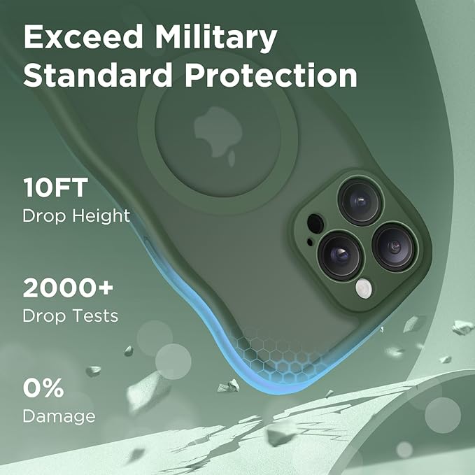 CAPRARO for iPhone 16 Pro Case for Women Girls, Upgraded [Full Camera Protection] [Compatible with MagSafe] Cute Wave Translucent Matte Phone Case for iPhone 16 Pro, Deep Green