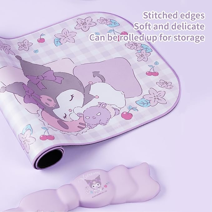 Kuitmor Kawaii Anime Mouse Pad Wrist Rest Support Set - Non-Slip Desk Mat and Memory Foam Bowknot Wrist Rest for Keyboard and Mouse,Perfect for Gaming or Home Office Work - KLM Flower Dream