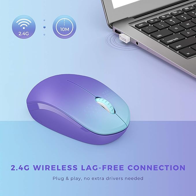 seenda Wireless Mouse, 2.4G Noiseless Mouse with USB Receiver Portable Computer Mice for PC, Tablet, Laptop, Notebook Chromebook - Gradient Purple