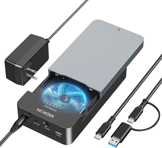 MOKiN M.2 NVMe Enclosure Duplicator Dual-Bay Offline Clone Tool-Free,40Gbps USB4 NVMe SSD Enclosure with Cooling Fan Compatible with M4/Pro/MacBook Mac mini,Support 2230/2242/2260/2280 (UD1501)