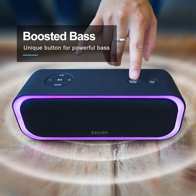 DOSS SoundBox Pro Bluetooth Speaker, 20W Stereo Sound, Active Extra Bass, 20H Playtime, Multi-Color Lights, IPX6 for Home, Outdoor, Party, Christmas and White Elephant Gift for Men, Women, Teen-Grey