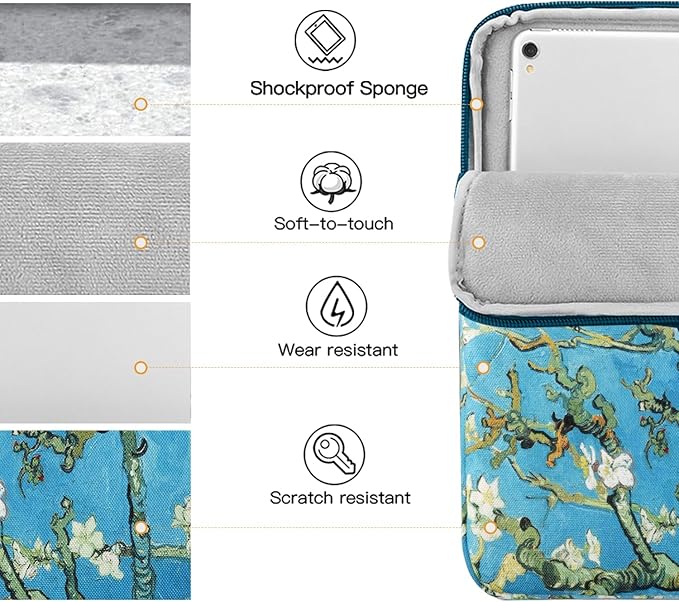 TiMOVO 9-11" Tablet Sleeve Bag for iPad 11-inch A16 2025, iPad 10.9"/10.2"| Air 11 Inch/5th/4th Gen. 10.9", Galaxy Tab A9+/A11Plus 11", Protective Bag Fit Smart Keyboard, Apricot Blossom