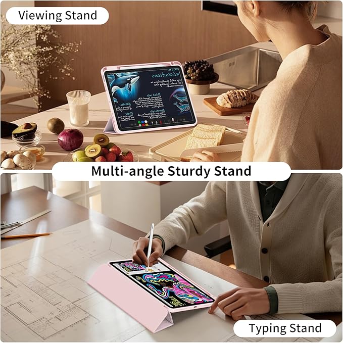 Case for iPad mini 7 2024 (A17 Pro)/ iPad mini 6 (2021), iPad 8.3-inch 7th/6th Generation Case, Trifold Stand Protective Slim Clear Back Cover with Pencil Holder, Pink