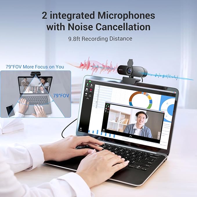N newline 4K Webcam for PC with PDAF Autofocus, Privacy Cover, Dual Microphones, 4K@30FPS & 1080P@60FPS, Auto Light Correction, Plug & Play USB Camera for Laptop, Mac & Desktop, Streaming