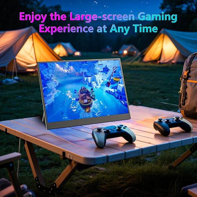 WUAWE Portable Monitor 14" Kickstand Portable Monitor for Laptop, Ultra Slim Built-in 180° Adjustable Stand, Second Screen for Laptop, Desktop, Tablet, Phone, Xbox, PS4/PS5, GEEKOM.