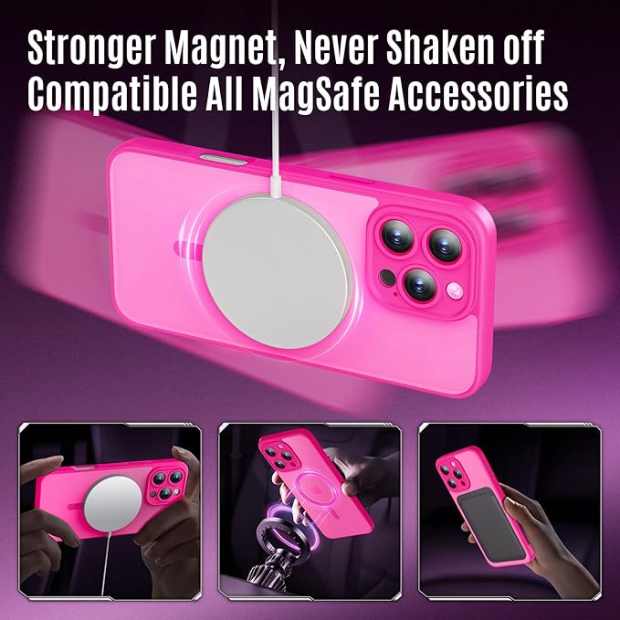Symcele Designed for iPhone 16 Pro Max Case, Compatible with MagSafe, with Privacy Screen Protectors X2, [Camera Protection] [15FT Military Drop Protection] Shockproof Phone Case, 2024, Hot Pink