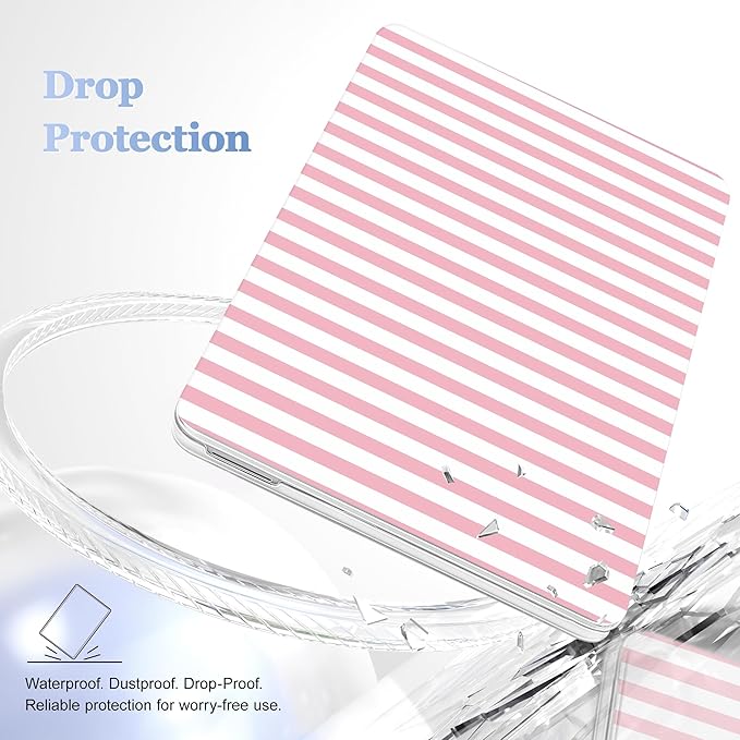 Case for 2026 MacBook Neo 13-inch Laptop with Liquid Retina Display, Release Model A3404, Sturdy Plastic Hard Shell Case + Keyboard Cover + Trackpad Film + Dust Plug, Pink & White Stripes