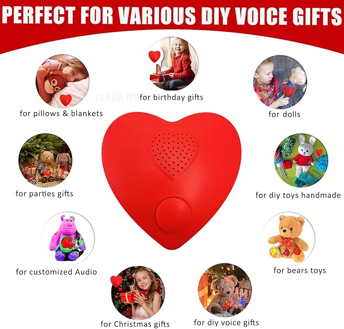 XLW Voice Recorder, 16min Sound Recorder for Stuffed Animals,Personal Voice Message Recordable Chips Module for Christmas Valentine's Day Plush Toy & DIY Creative Sound Gifts for Boys, Girls (Red)
