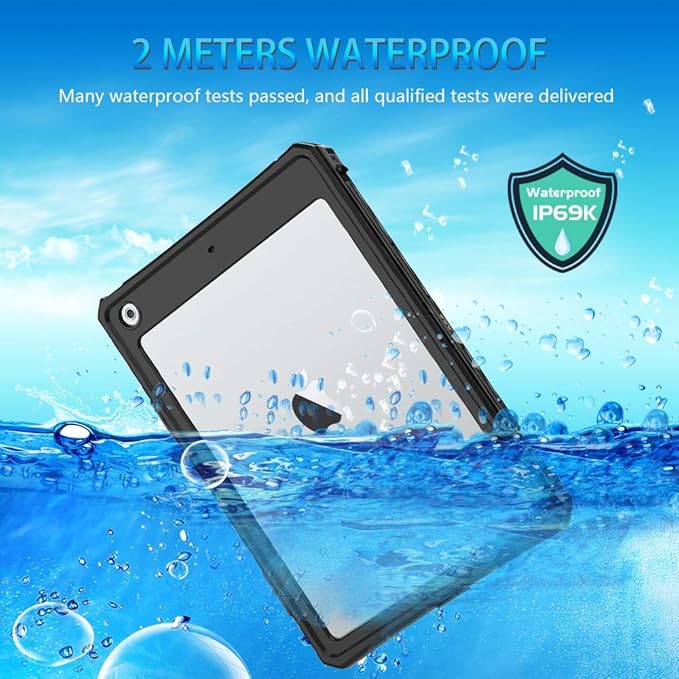10.2 Waterproof Case Compatible with iPad 9th 8th 7th Generation 2021/2020/2019, Built-in Screen Protector with Strap Stand Pencil Holder, Full Body Heavy Duty Protective Shockproof