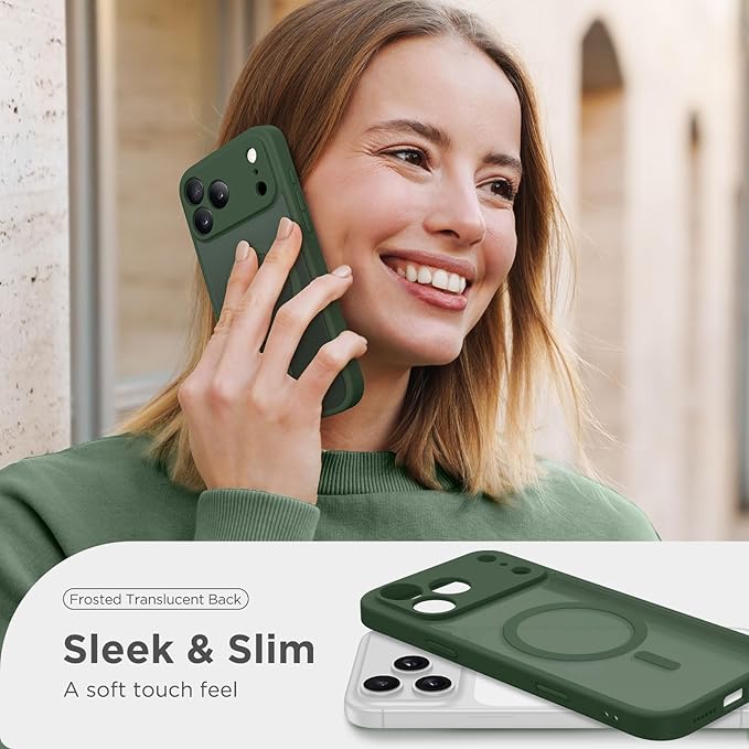 CAPRARO Magnetic for iPhone 17 Pro Max Case, Upgraded [Full Camera Protection] [Compatible with MagSafe] Protective Translucent Matte Women Girl Phone Case Cover, Deep Green