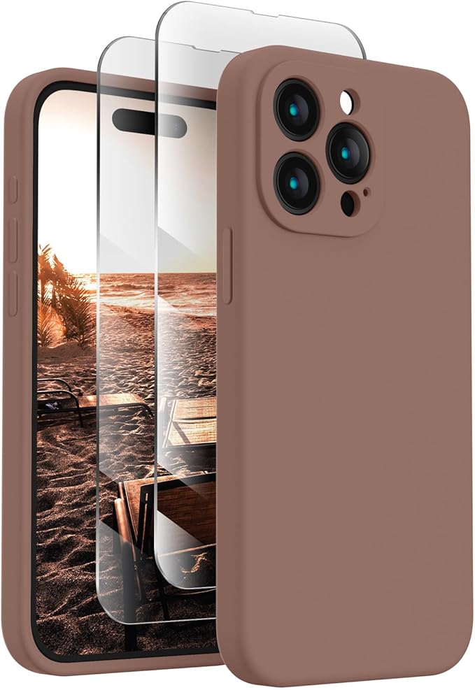 FireNova Designed for iPhone 15 Pro Max Case, Silicone Upgraded [Camera Protection] Phone Case, Soft Anti-Scratch Microfiber Lining Inside, 6.7 inch, Light Brown